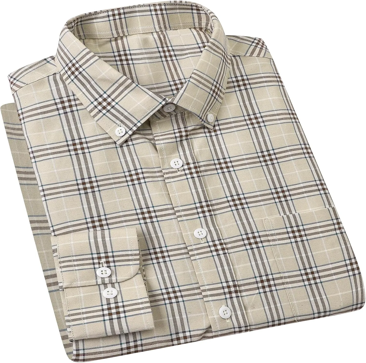 Cromoncent Mens Long Sleeve Oxford Button Down Shirts Casual Dress Shirt for Men,100% Cotton,Plaid/Stripes Shirts