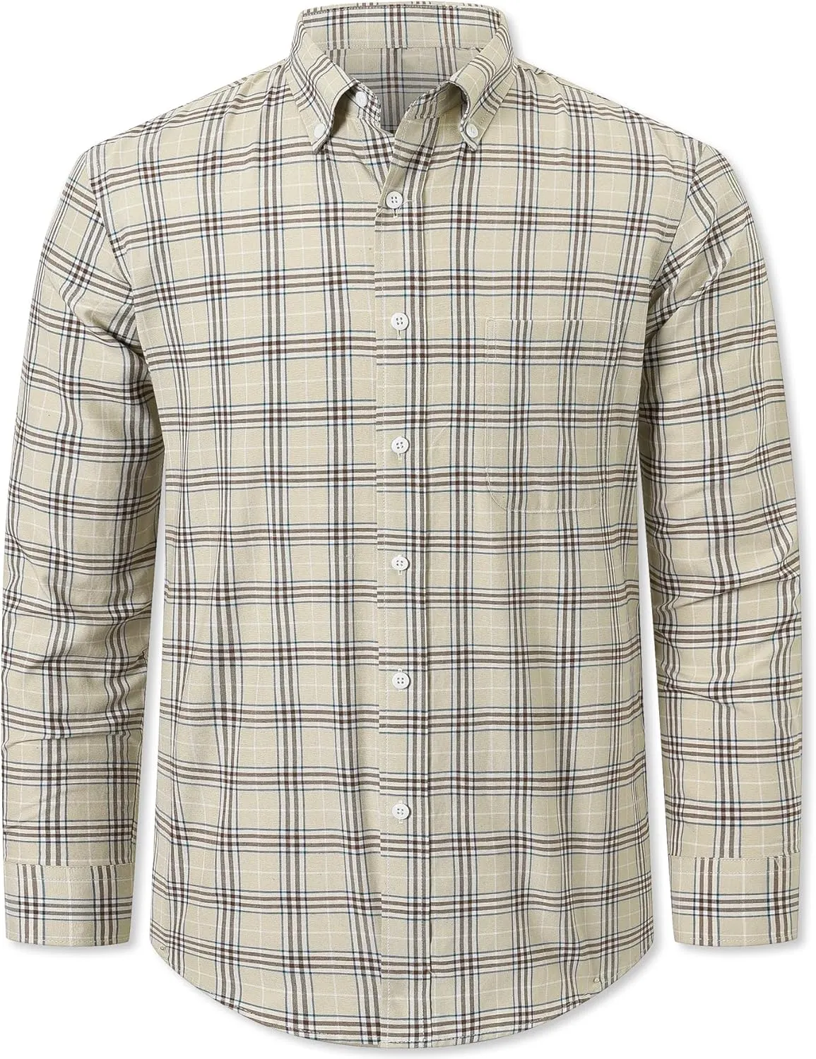 Cromoncent Mens Long Sleeve Oxford Button Down Shirts Casual Dress Shirt for Men,100% Cotton,Plaid/Stripes Shirts