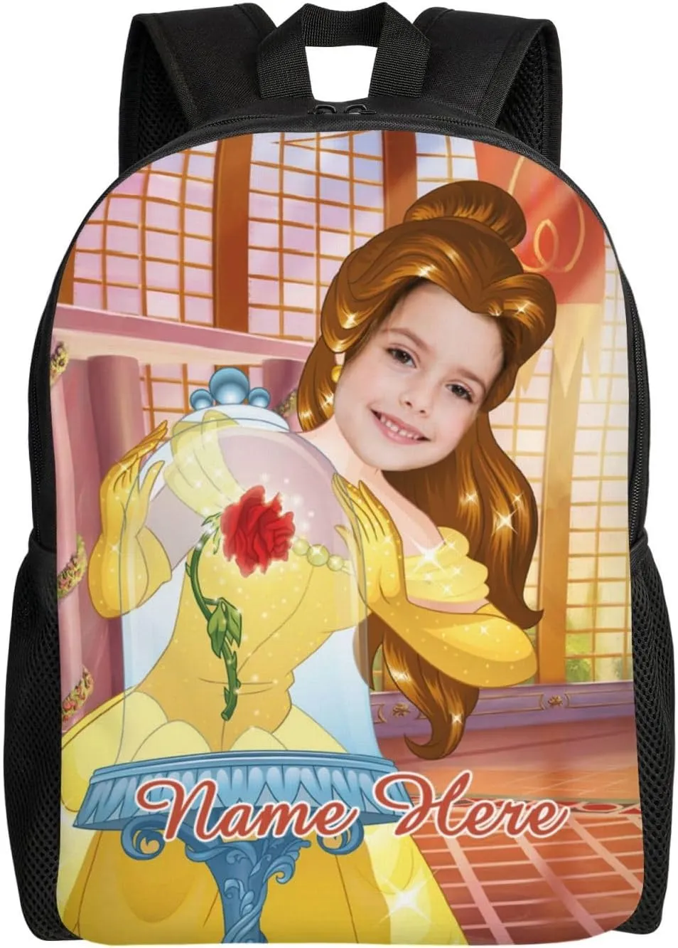 Custom Princess Backpack Add Photo and Name, Girls Personalized Princess School Bag Shoulder Bag Casual Daypack for Daughter Granddaughter Niece