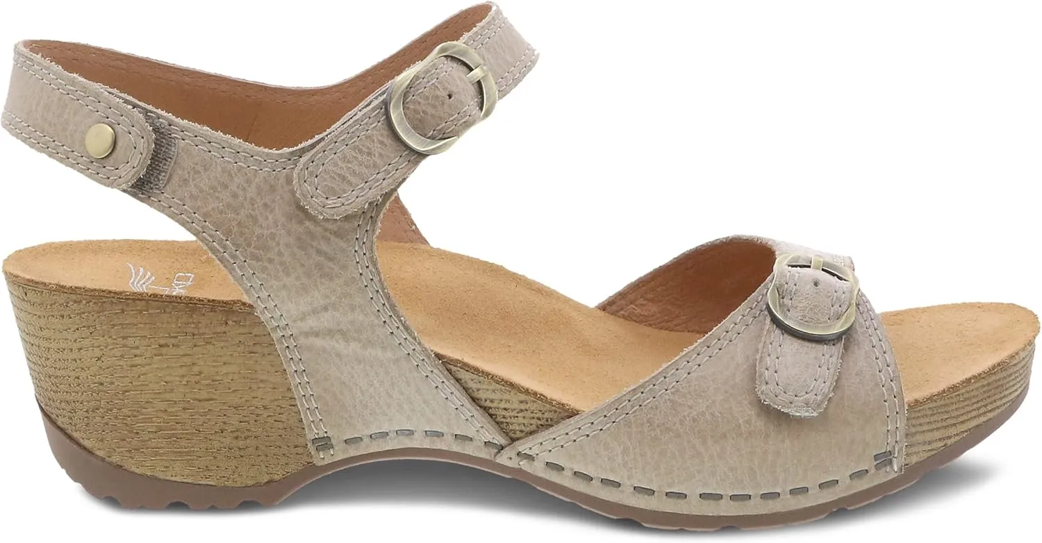 Dansko Tricia Wedge Sandal for Women – Cushioned, Contoured Footbed for All-Day Comfort and Support – Adjustable Hook & Loop Straps with Buckle Detail – Lightweight Rubber Outsole