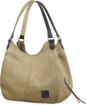 DOURR Women's Multi-pocket Shoulder Bag Fashion Cotton Canvas Handbag Tote Purse