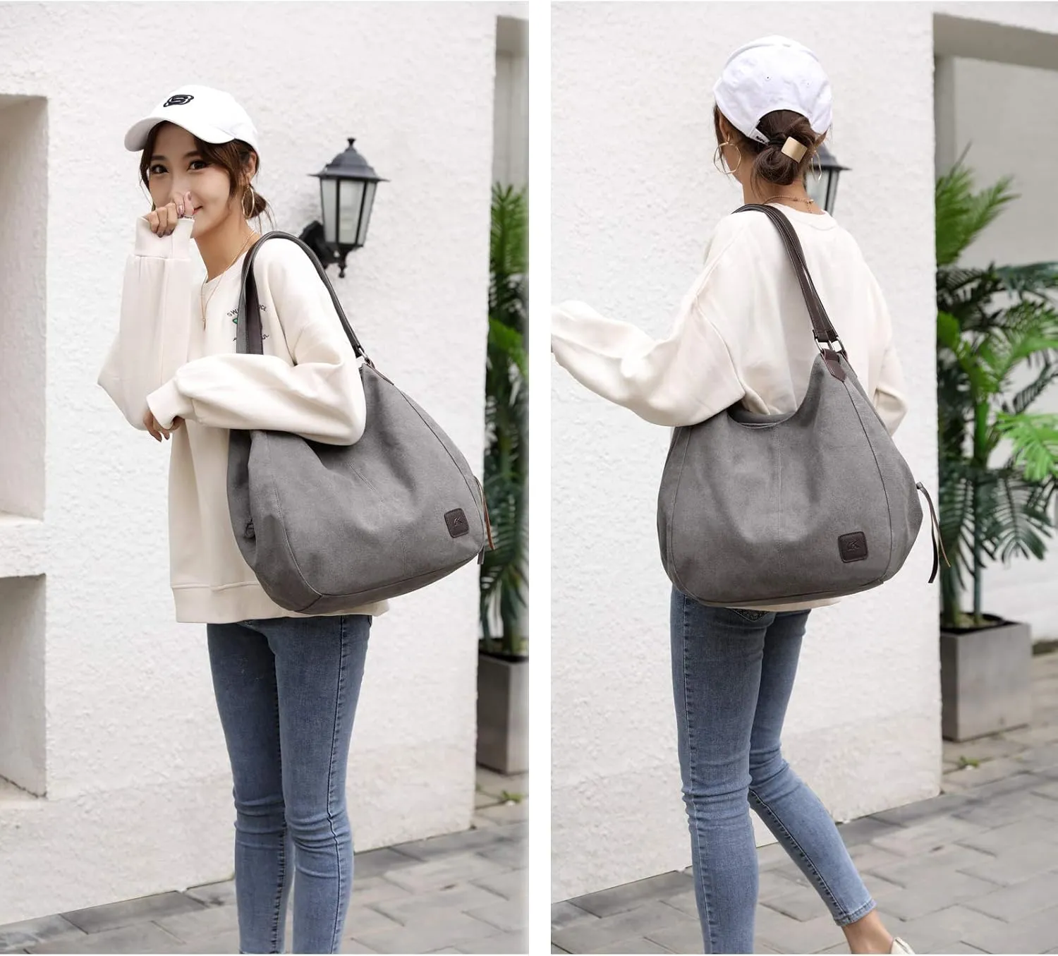 DOURR Women's Multi-pocket Shoulder Bag Fashion Cotton Canvas Handbag Tote Purse