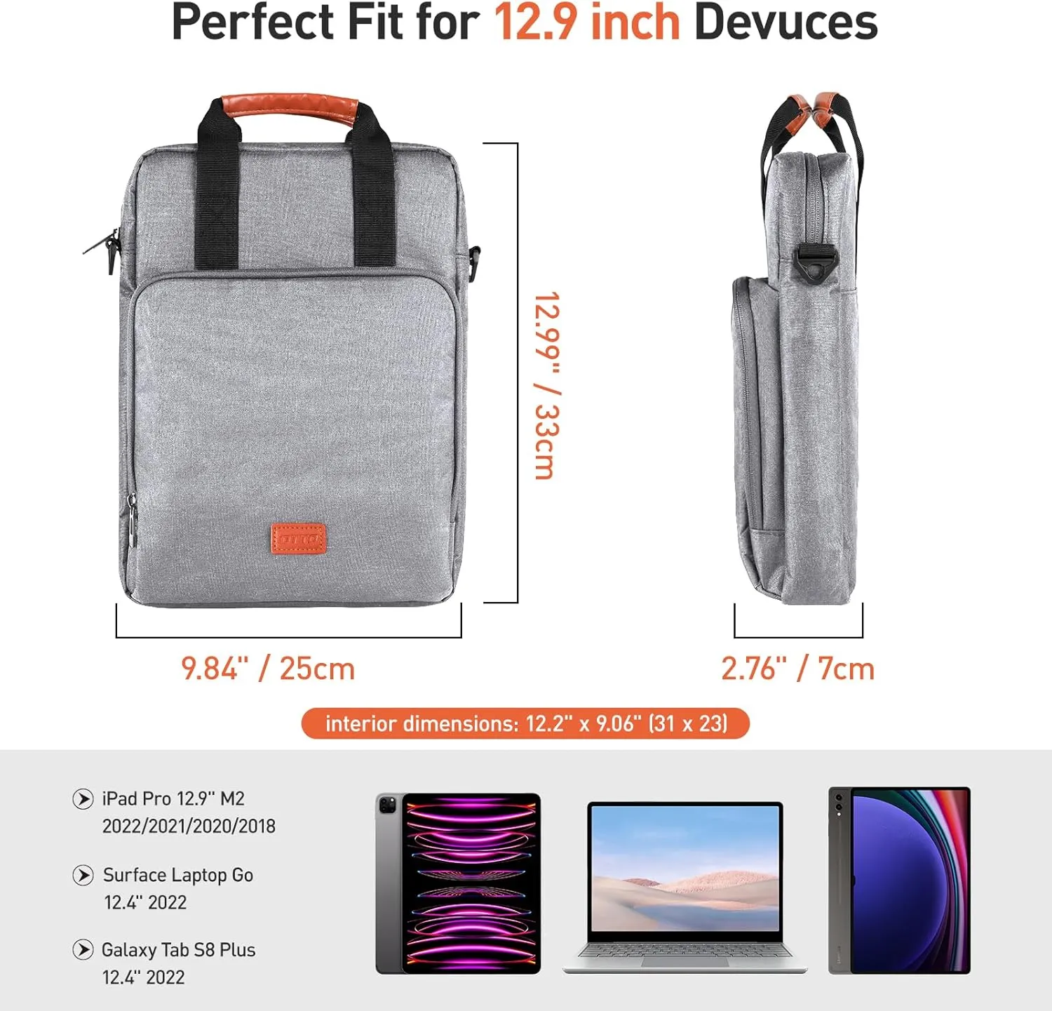 DTTO 12.9-13 Inch Tablet Sleeve Bag with Shoulder Strap, Double Handle Case Fits iPad Air 13-inch M3 M2 / iPad Pro 13-inch M4, iPad Pro 12.9-inch M2&M1 (2022-2018), Galaxy Tab S8 /S9  12.4", Gray