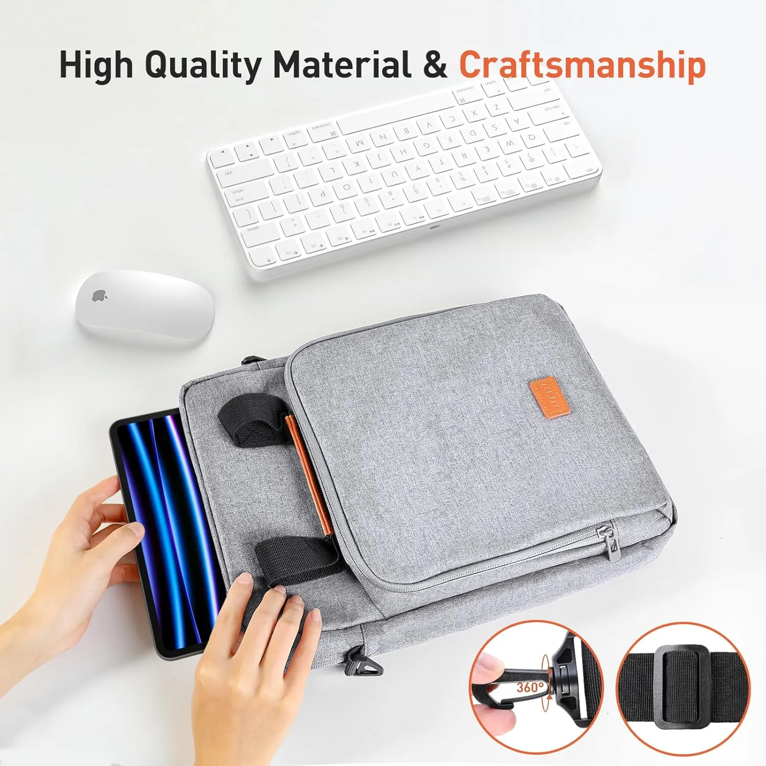DTTO 12.9-13 Inch Tablet Sleeve Bag with Shoulder Strap, Double Handle Case Fits iPad Air 13-inch M3 M2 / iPad Pro 13-inch M4, iPad Pro 12.9-inch M2&M1 (2022-2018), Galaxy Tab S8 /S9  12.4", Gray