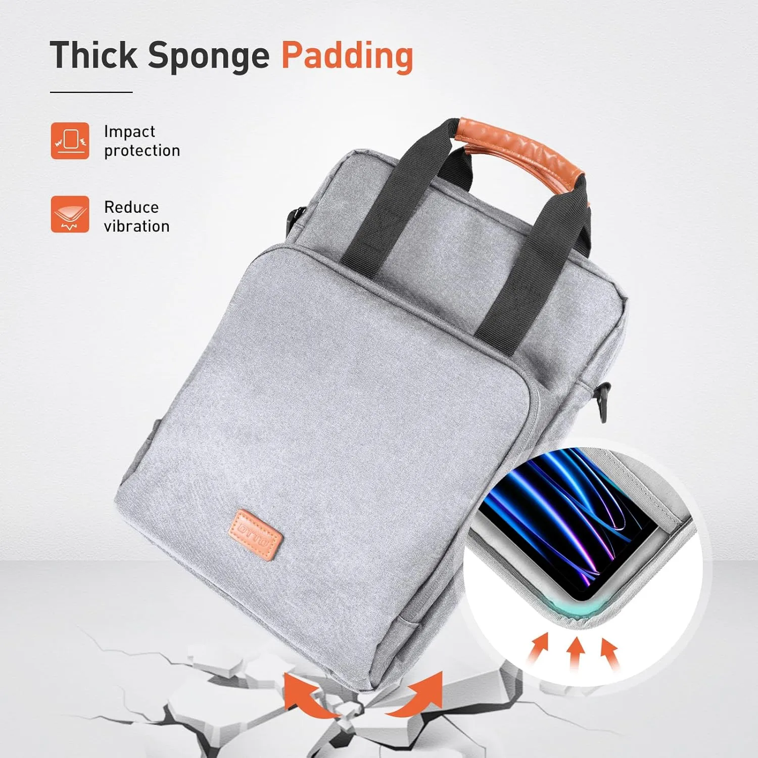 DTTO 12.9-13 Inch Tablet Sleeve Bag with Shoulder Strap, Double Handle Case Fits iPad Air 13-inch M3 M2 / iPad Pro 13-inch M4, iPad Pro 12.9-inch M2&M1 (2022-2018), Galaxy Tab S8 /S9  12.4", Gray