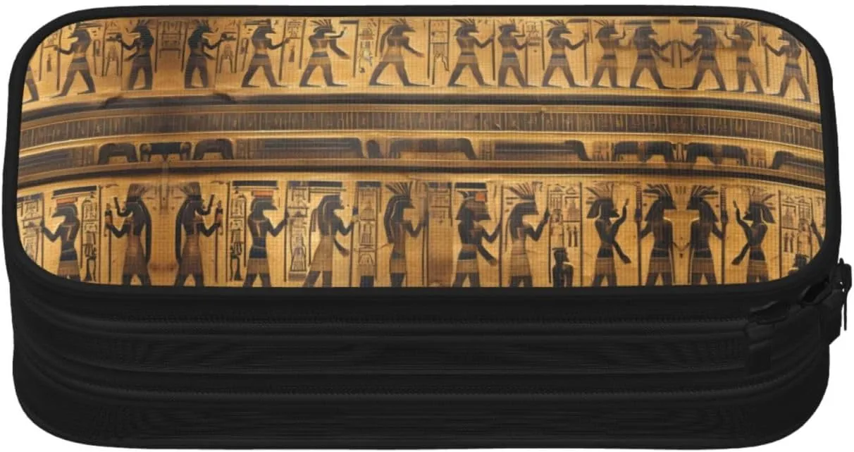 Egypt Hieroglyphics Print Pencil Cases Pen Box Stationery Makeup Bag, Desk Organizer For College Adults Women Men
