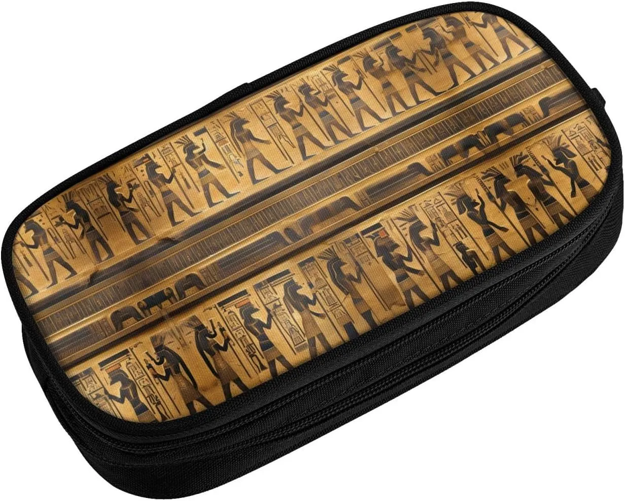 Egypt Hieroglyphics Print Pencil Cases Pen Box Stationery Makeup Bag, Desk Organizer For College Adults Women Men