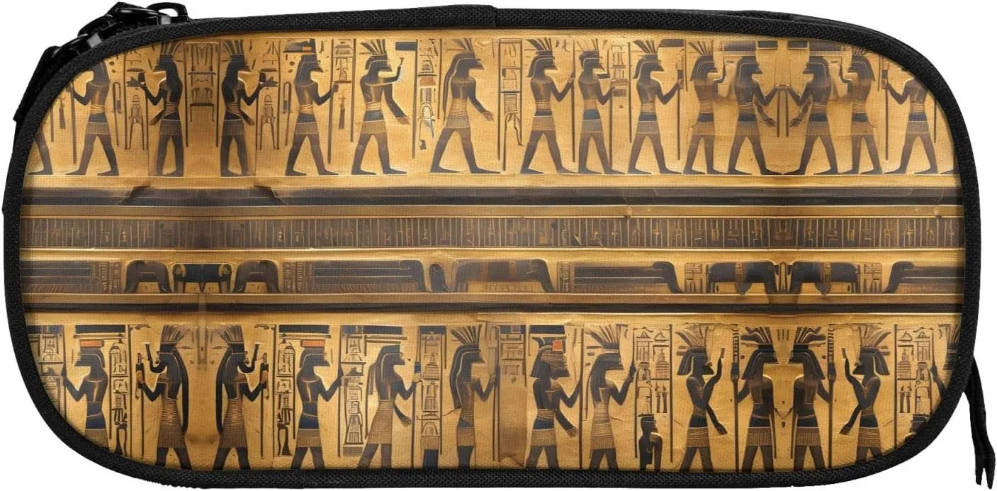 Egypt Hieroglyphics Print Pencil Cases Pen Box Stationery Makeup Bag, Desk Organizer For College Adults Women Men
