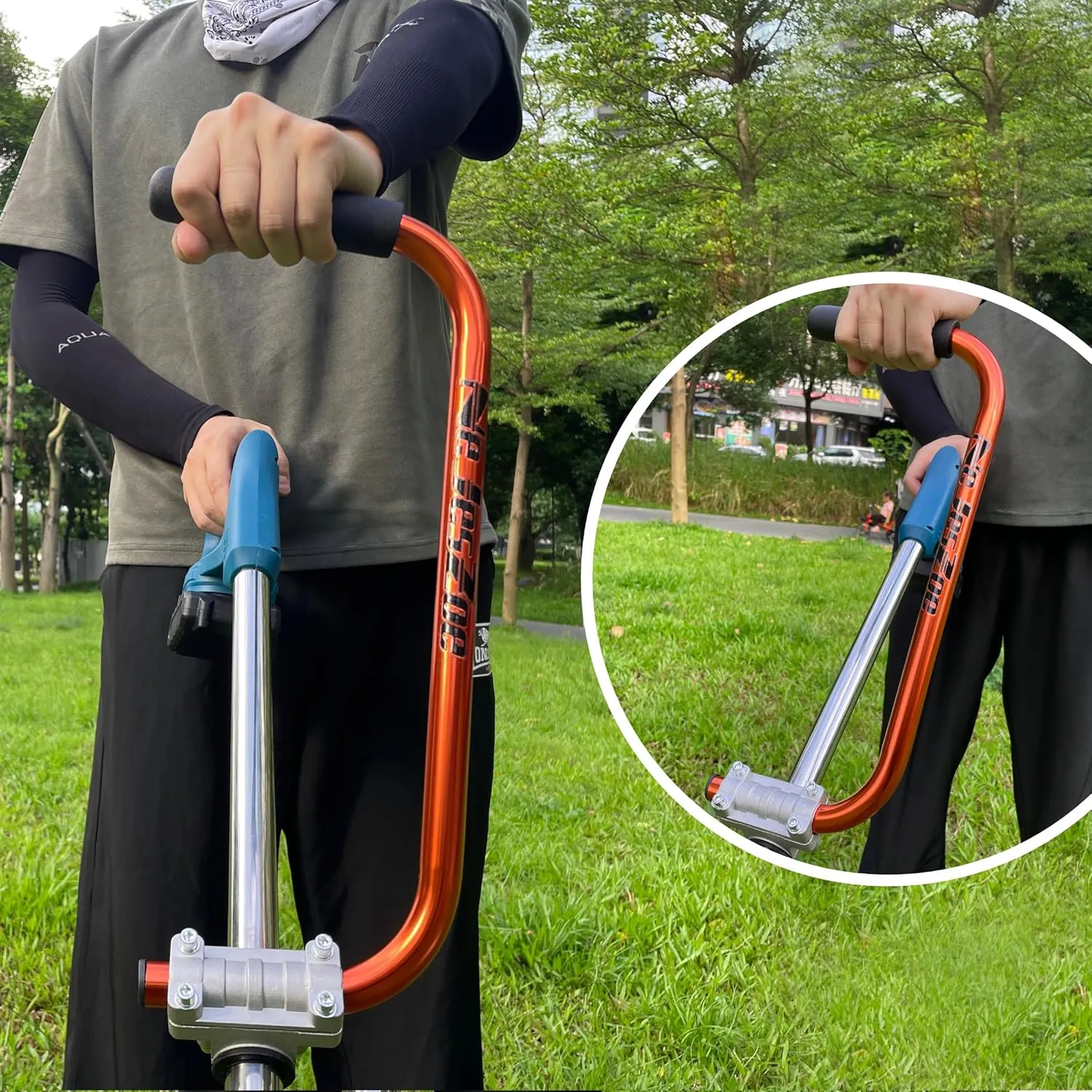 Ergonomic Trimmer Handle Grip for Weed Wacker Extension Handle, Ergonomic String Trimmer Handle Lawn Trimmer Grips with Bracket Clamp for String Trimmer, Lawn Care, Landscaping (Orange)