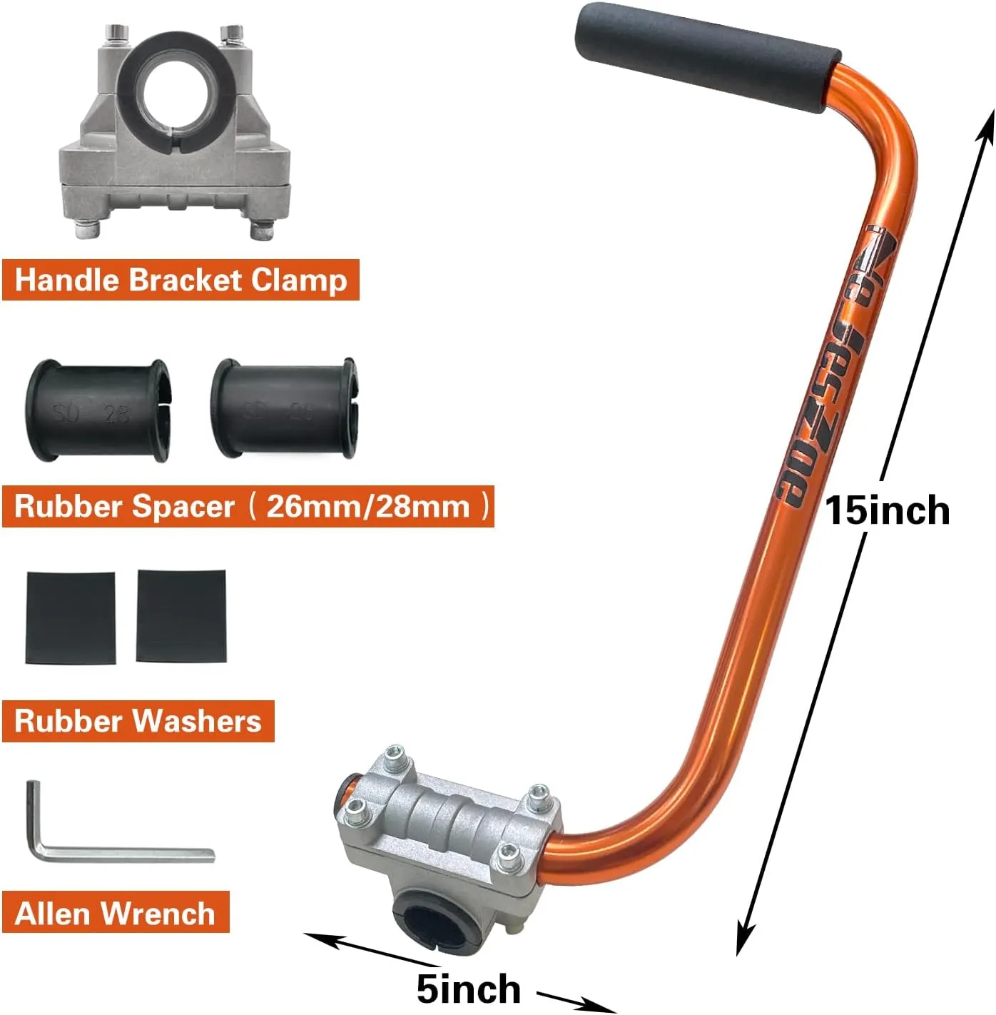 Ergonomic Trimmer Handle Grip for Weed Wacker Extension Handle, Ergonomic String Trimmer Handle Lawn Trimmer Grips with Bracket Clamp for String Trimmer, Lawn Care, Landscaping (Orange)