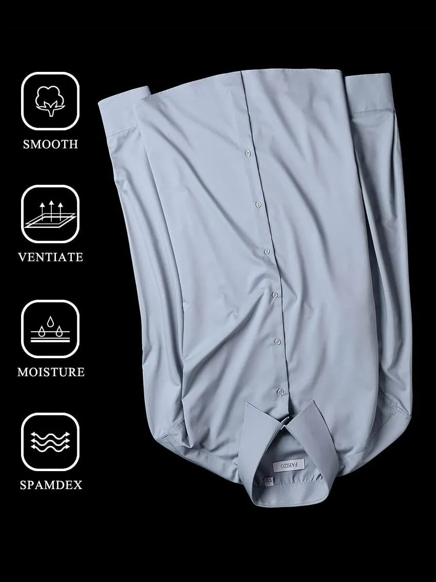 FAHIZO Men's Dress Shirt Regular Fit Soild Business Formal Long Sleeve Button Up Stretch Shirts