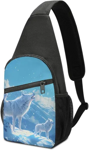 Family Wolf Roar Casual Crossbody Bag Travel Shoulder Bag Hiking Chest Bag Sling Backpack with Pocket for Men Women