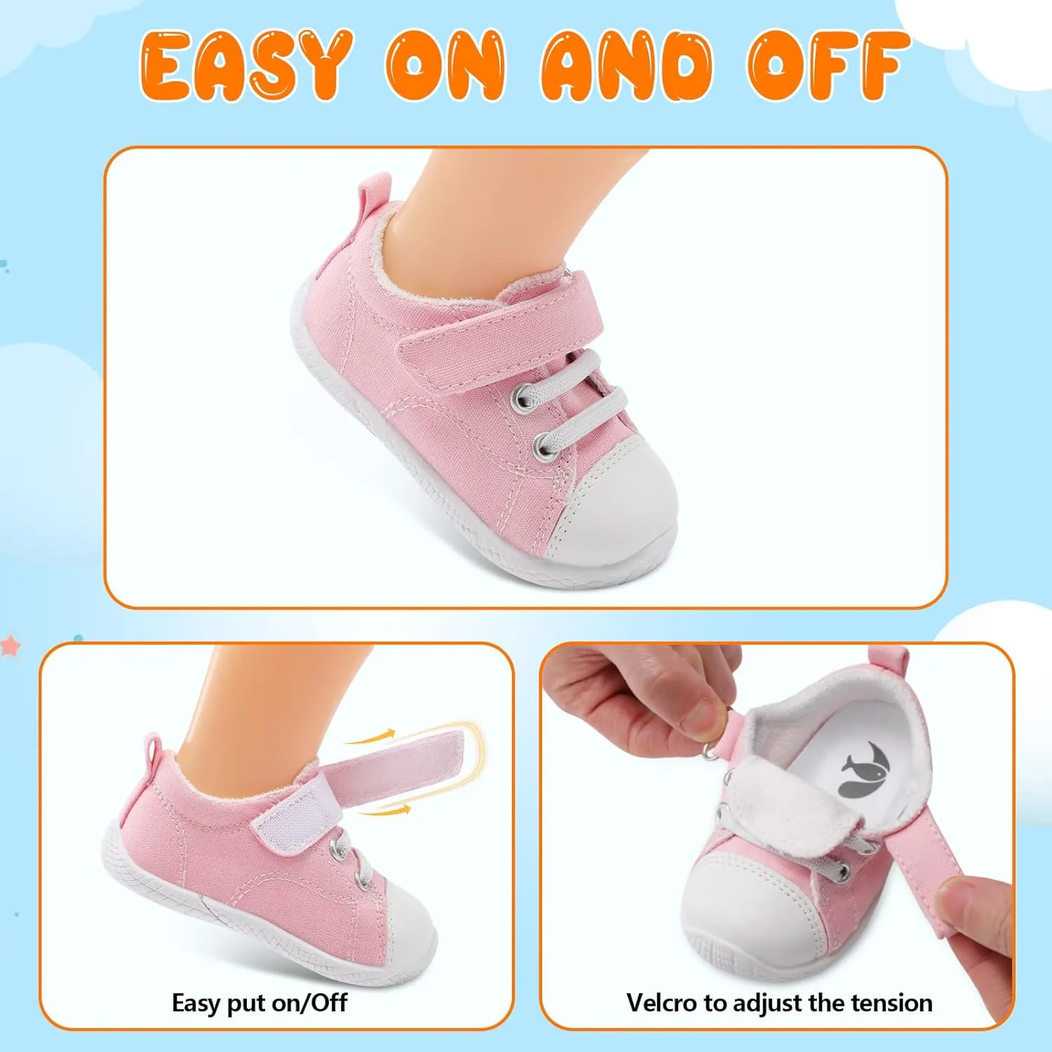 FEETCITY Baby Canvas Shoes Boys Girls Baby First Walking Shoes Infant Crib Shoes Slip On Sneakers