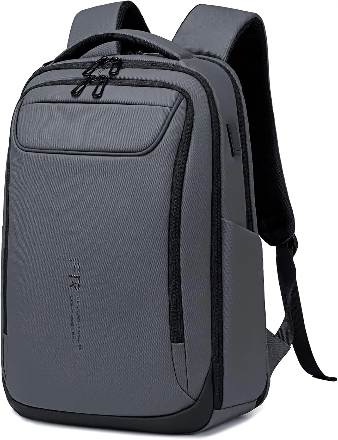 FENRUIEN Work Backpack for Men,Water Resistant Smart Backpack with USB Charging Port,Grey Laptop Bag 15.6 Inch