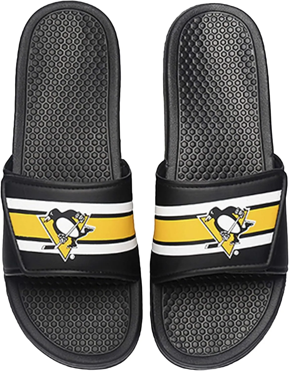 FOCO Men's NHL Team Logo Sport Legacy Stripe Slide Sandals