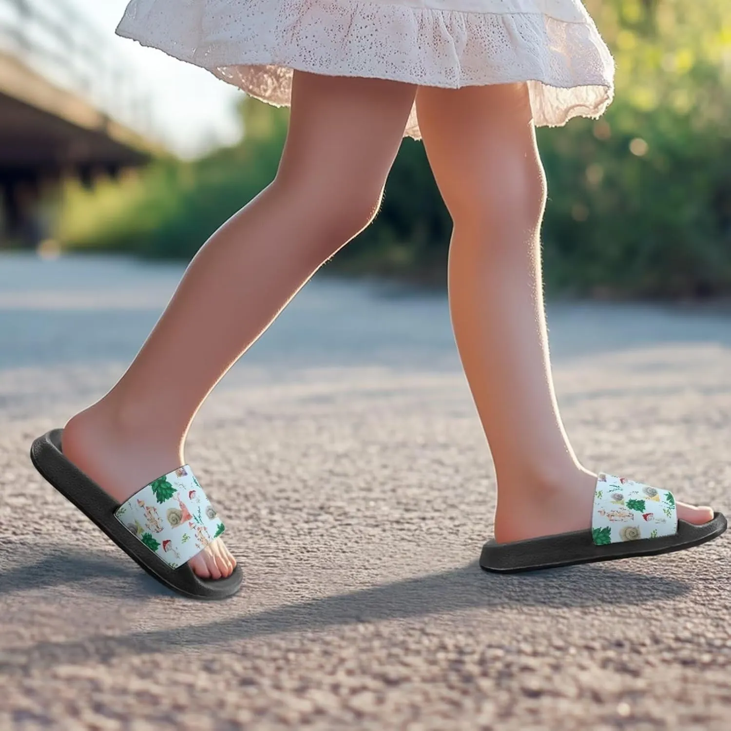 Forchrinse Kids Slides Girls Beach Slippers Summer Arch Support Sport Sandals Casual Slip on House Shower Shoes