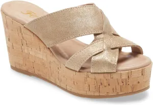 FOWT Women’s Cork Wedge Sandals Cross Strappy High Platform Open Toe Slippers Slip-On Chunky Heels Wide Width Available Shoes Outdoor Beach Casual Size 4-16 US