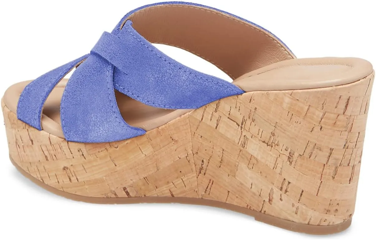 FOWT Women’s Cork Wedge Sandals Cross Strappy High Platform Open Toe Slippers Slip-On Chunky Heels Wide Width Available Shoes Outdoor Beach Casual Size 4-16 US