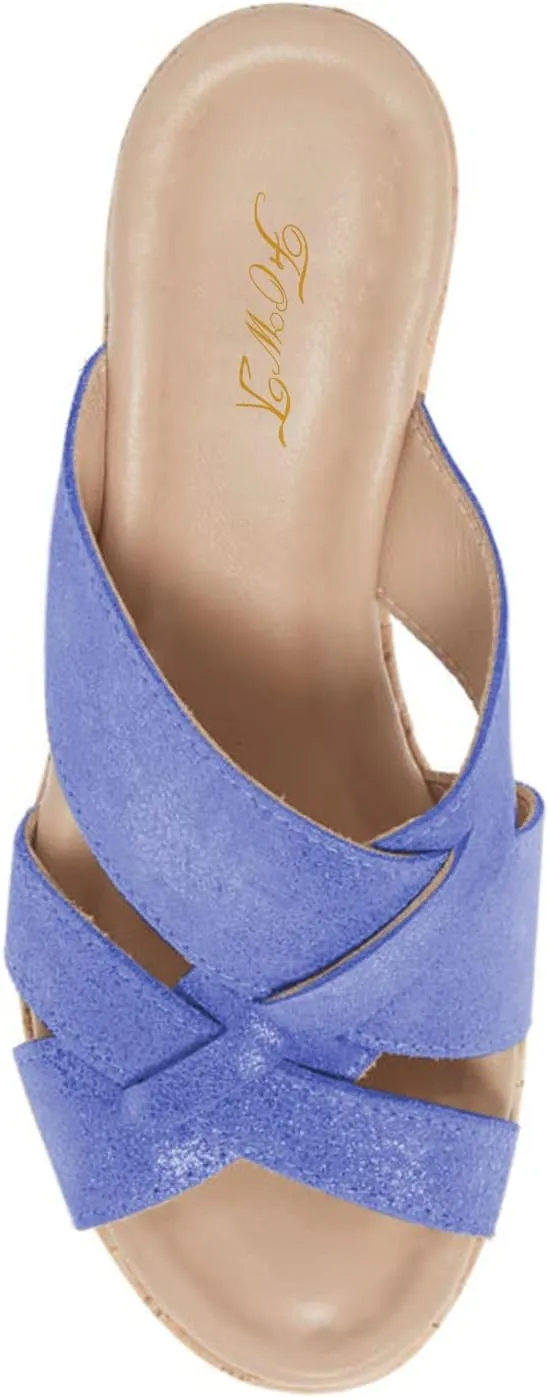 FOWT Women’s Cork Wedge Sandals Cross Strappy High Platform Open Toe Slippers Slip-On Chunky Heels Wide Width Available Shoes Outdoor Beach Casual Size 4-16 US