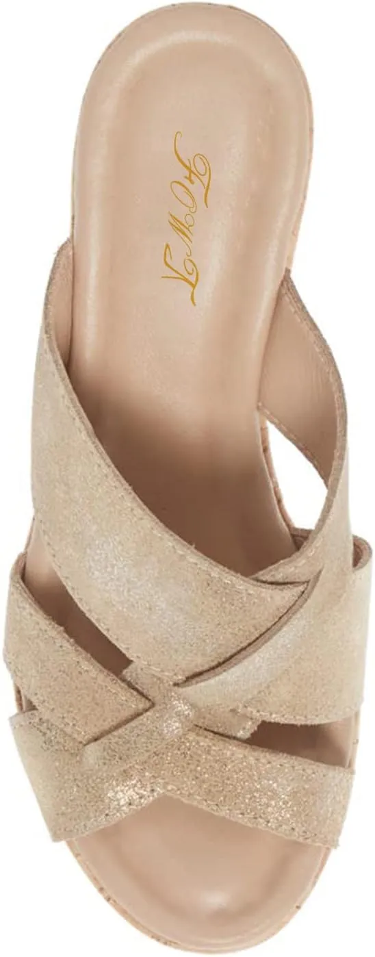 FOWT Women’s Cork Wedge Sandals Cross Strappy High Platform Open Toe Slippers Slip-On Chunky Heels Wide Width Available Shoes Outdoor Beach Casual Size 4-16 US
