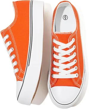 FRACORA Womens White Canvas Sneakers Low Top Lace Up Canvas Shoes Fashion Comfortable