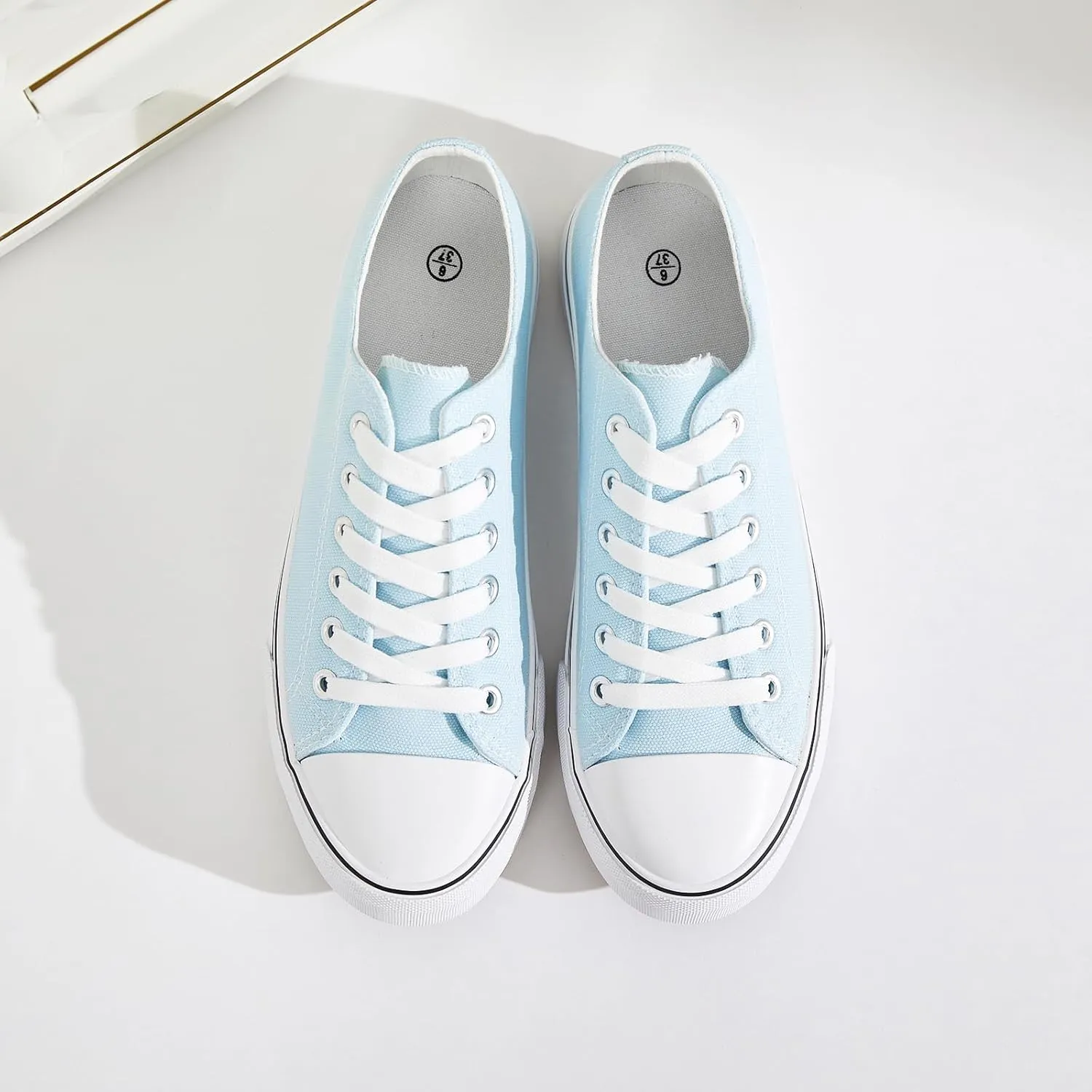FRACORA Womens White Canvas Sneakers Low Top Lace Up Canvas Shoes Fashion Comfortable