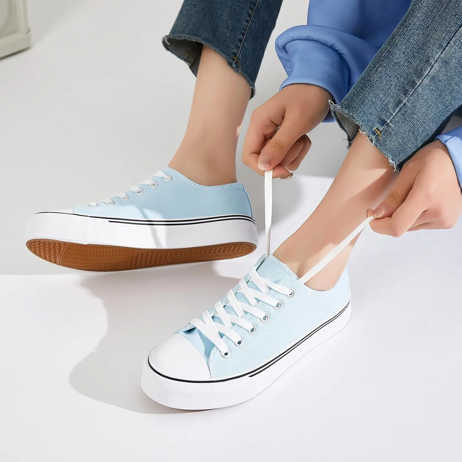 FRACORA Womens White Canvas Sneakers Low Top Lace Up Canvas Shoes Fashion Comfortable