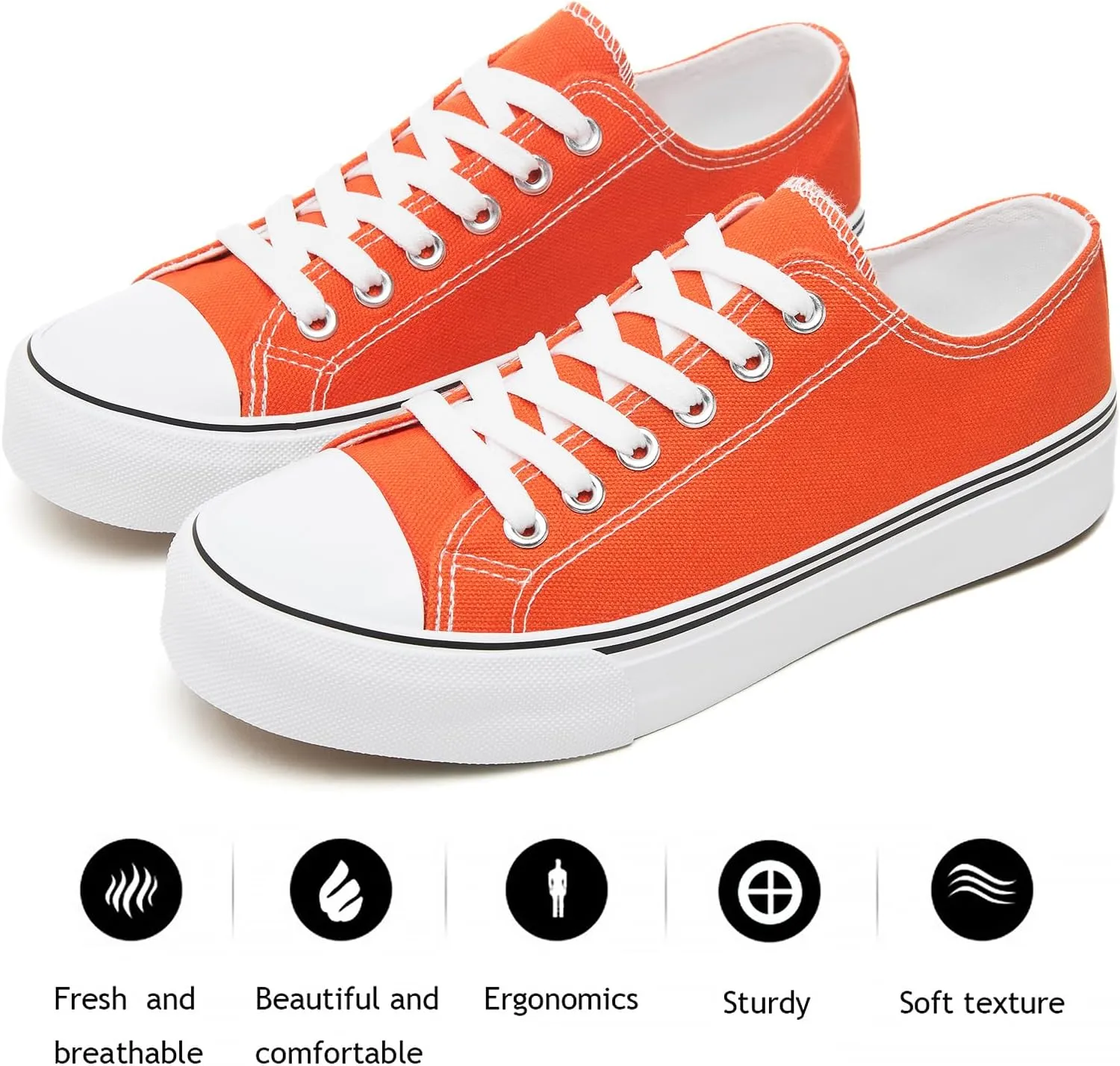 FRACORA Womens White Canvas Sneakers Low Top Lace Up Canvas Shoes Fashion Comfortable