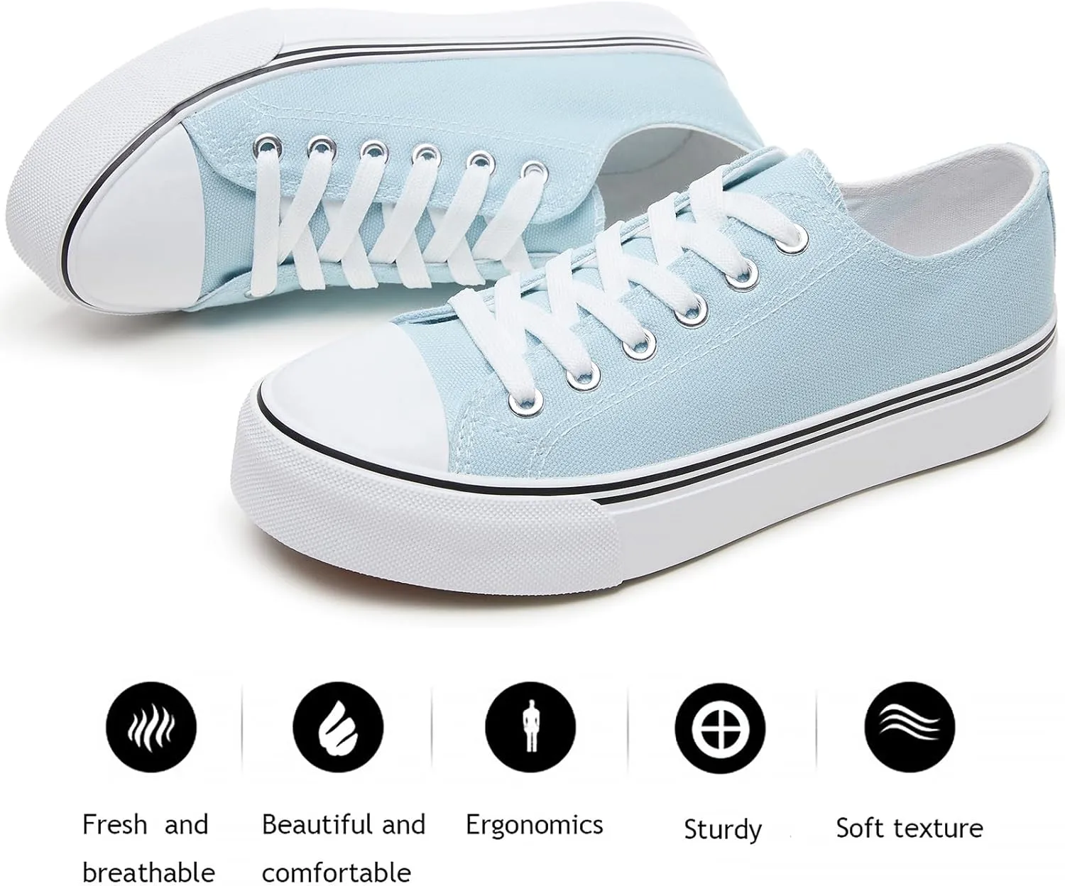 FRACORA Womens White Canvas Sneakers Low Top Lace Up Canvas Shoes Fashion Comfortable