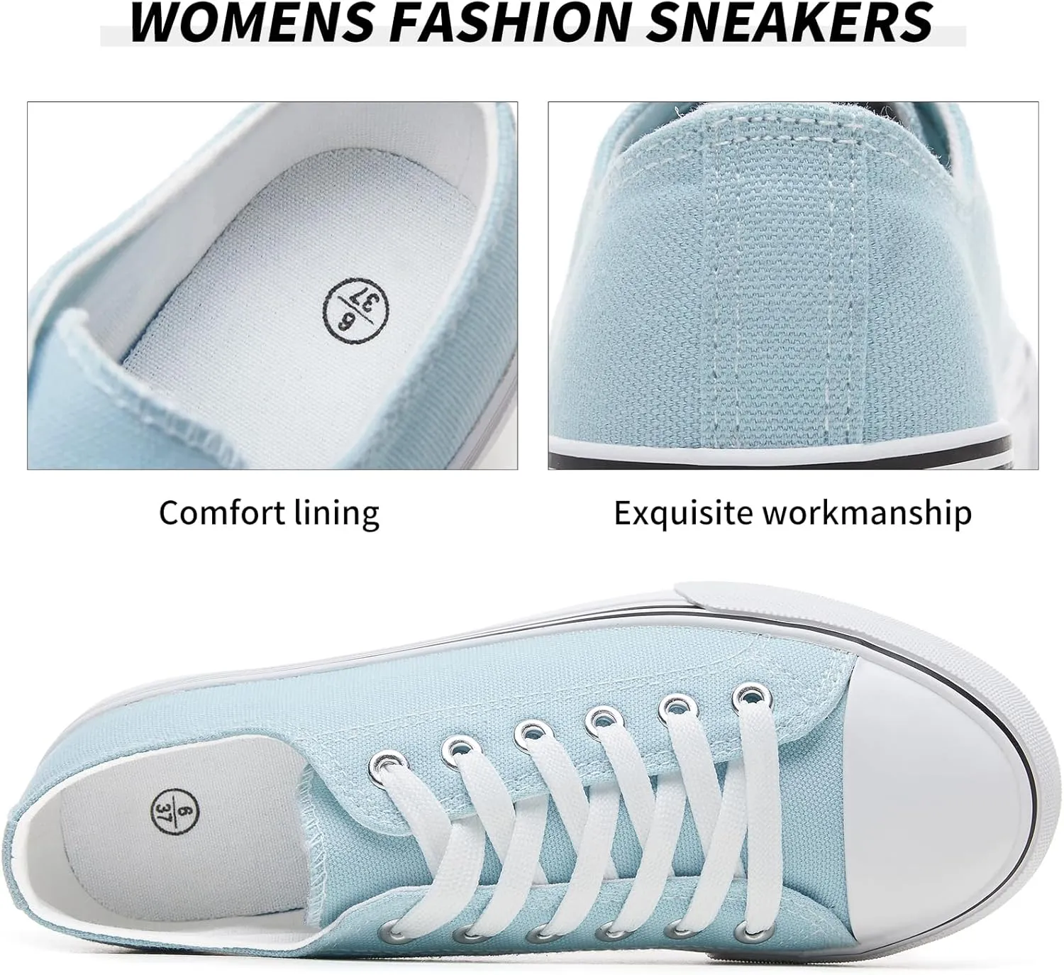 FRACORA Womens White Canvas Sneakers Low Top Lace Up Canvas Shoes Fashion Comfortable