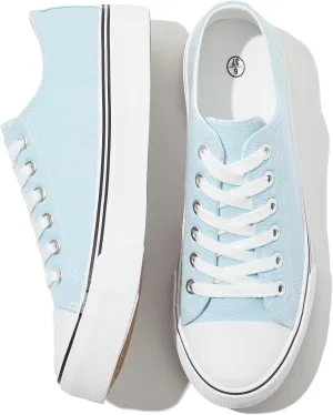 FRACORA Womens White Canvas Sneakers Low Top Lace Up Canvas Shoes Fashion Comfortable