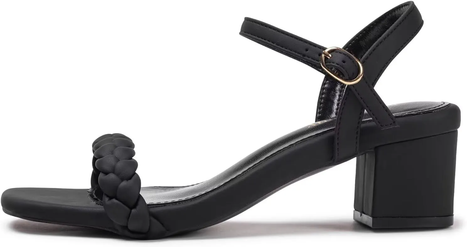 Frank Mully Women's Braided Sandal Heels Ankle Strap Comfortable Blocked Heeled Sandals Square Open Toe Cute Prom Pump Sandals Shoes