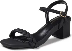 Frank Mully Women's Braided Sandal Heels Ankle Strap Comfortable Blocked Heeled Sandals Square Open Toe Cute Prom Pump Sandals Shoes