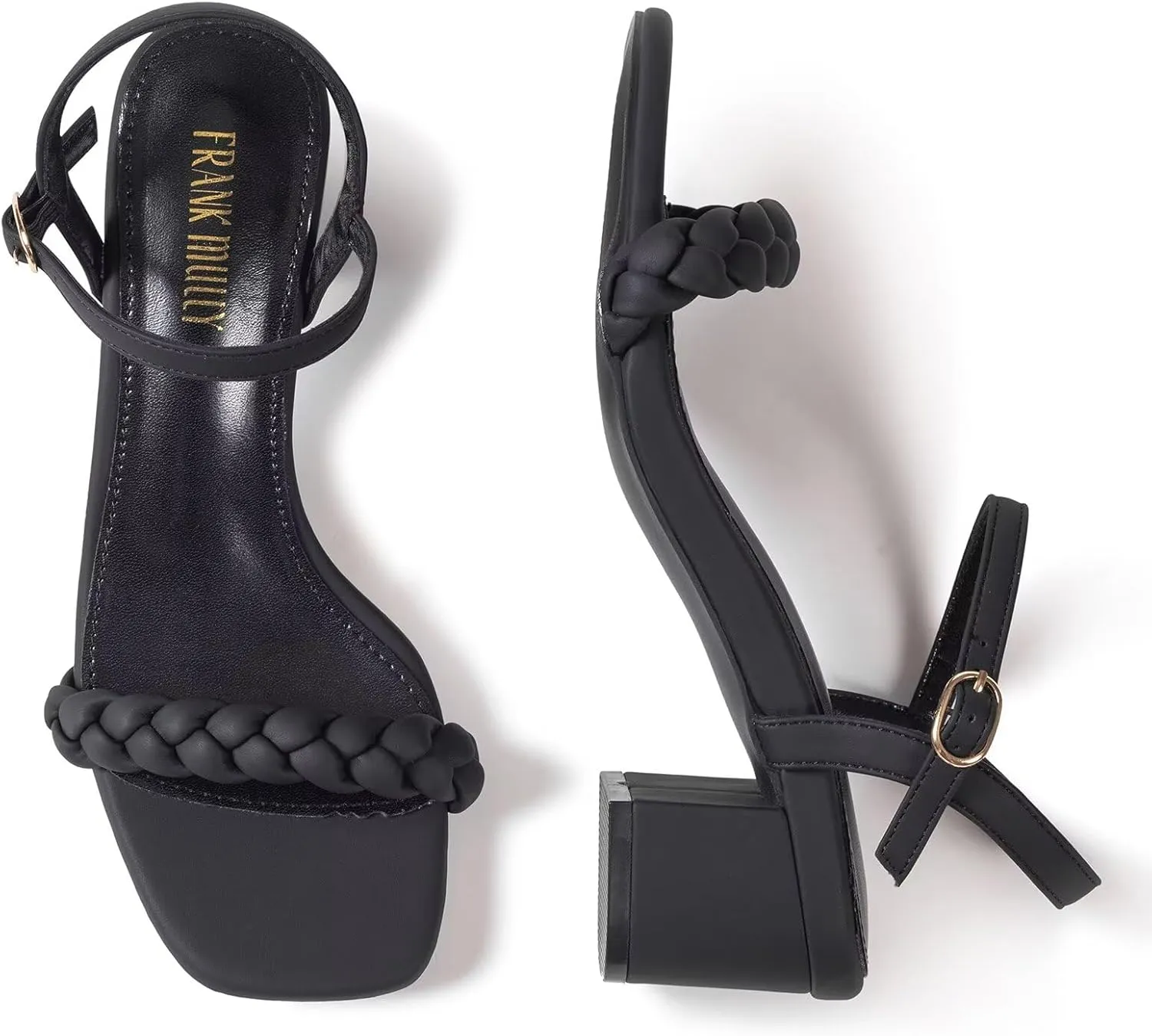 Frank Mully Women's Braided Sandal Heels Ankle Strap Comfortable Blocked Heeled Sandals Square Open Toe Cute Prom Pump Sandals Shoes