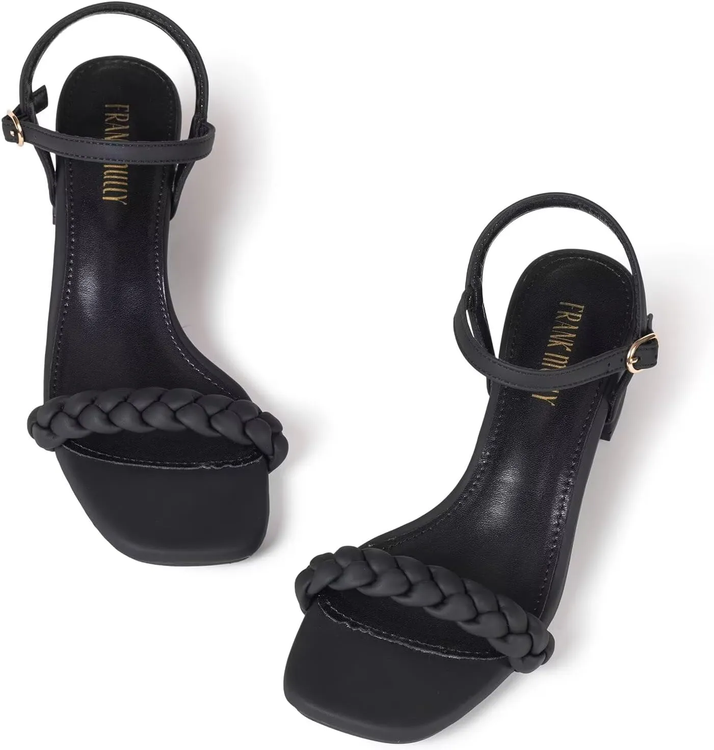 Frank Mully Women's Braided Sandal Heels Ankle Strap Comfortable Blocked Heeled Sandals Square Open Toe Cute Prom Pump Sandals Shoes