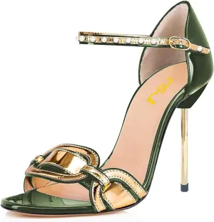 FSJ Women Chic Stiletto High Heel Sandal Open Toe Ankle Strap Buckled Colorful Wedding Dress Pump Size 4-15 US