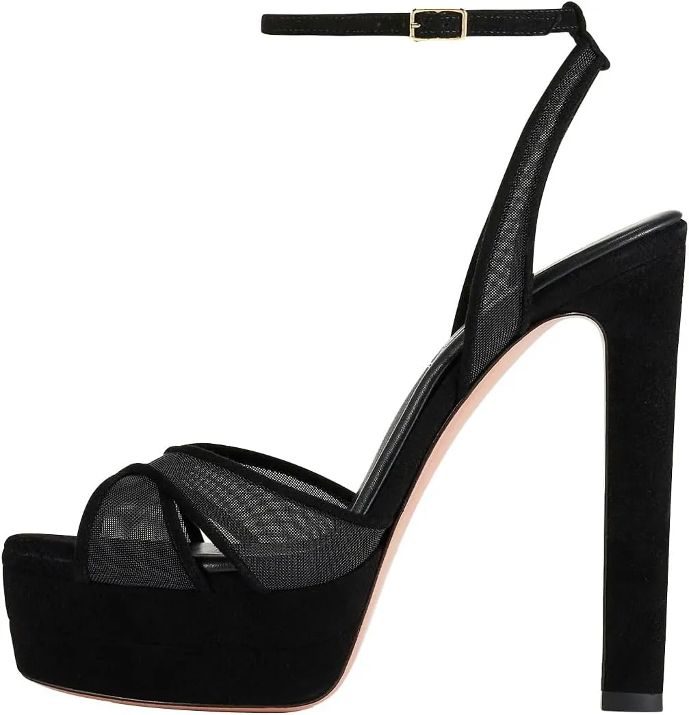 FSJ Women Peep Toe Platform Sandals Ankle Strap Chunky Block High Heel Buckled Classic Bridal Cocktail Party Prom Shoes Size 4-16 US