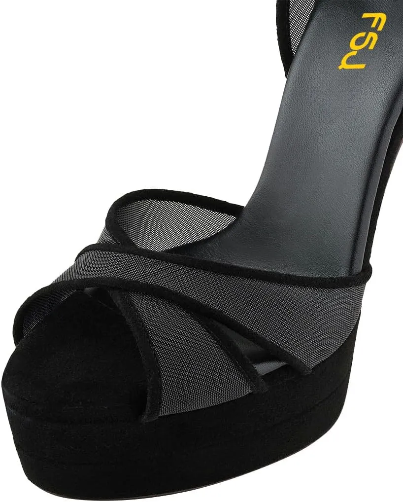FSJ Women Peep Toe Platform Sandals Ankle Strap Chunky Block High Heel Buckled Classic Bridal Cocktail Party Prom Shoes Size 4-16 US