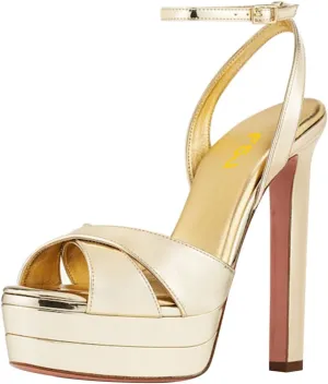 FSJ Women Peep Toe Platform Sandals Ankle Strap Chunky Block High Heel Buckled Classic Bridal Cocktail Party Prom Shoes Size 4-16 US