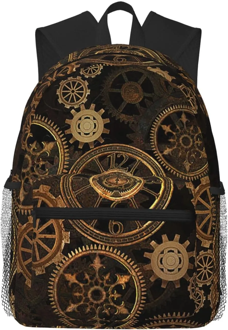 Gears Clock Bronze Century Backpack Large Sports Bag, Best for Basketball, Soccer, Volleyball, Swim, Gym, Travel