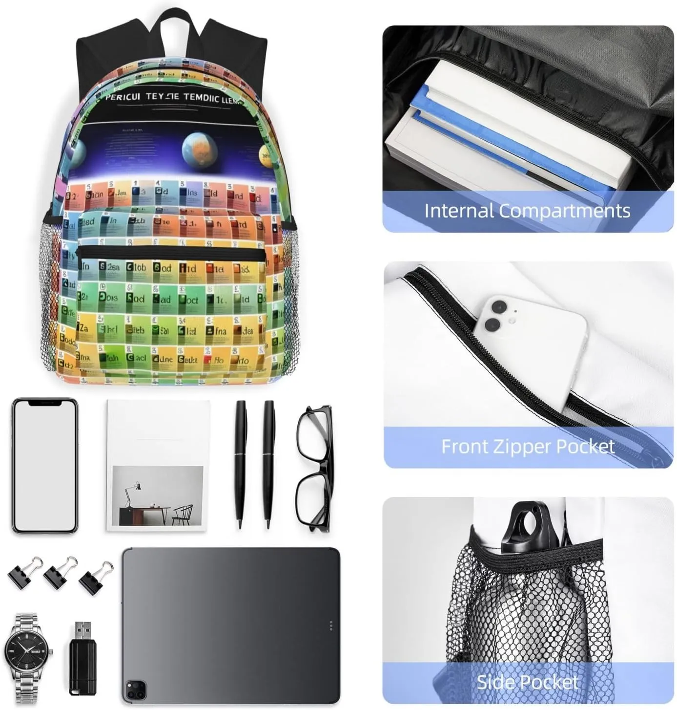 GeRRiT Periodic Table Of Elements Print Casual Backpack For Women, Travel Daypack,Waterproof Gym Backpack For Men Book Bags, SB-122