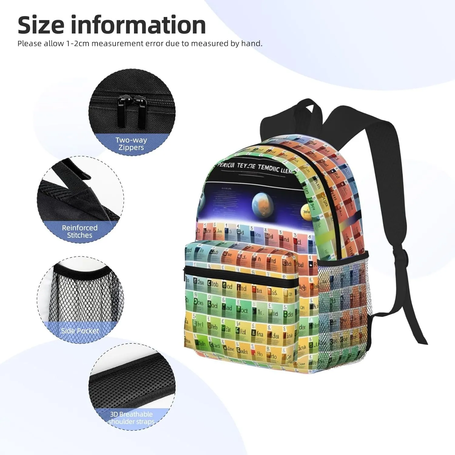 GeRRiT Periodic Table Of Elements Print Casual Backpack For Women, Travel Daypack,Waterproof Gym Backpack For Men Book Bags, SB-122