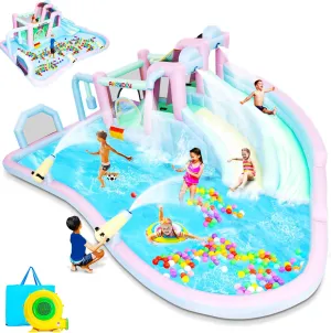 Giant Inflatable Water Slide, 21Ft x15Ft Obstacle Bounce House Water Park Kids 3-12 with 950w Blower, Climbing Walls, Blow up Water Slides Outdoor Fun for Kids Backyard Gifts (21.3 FT)