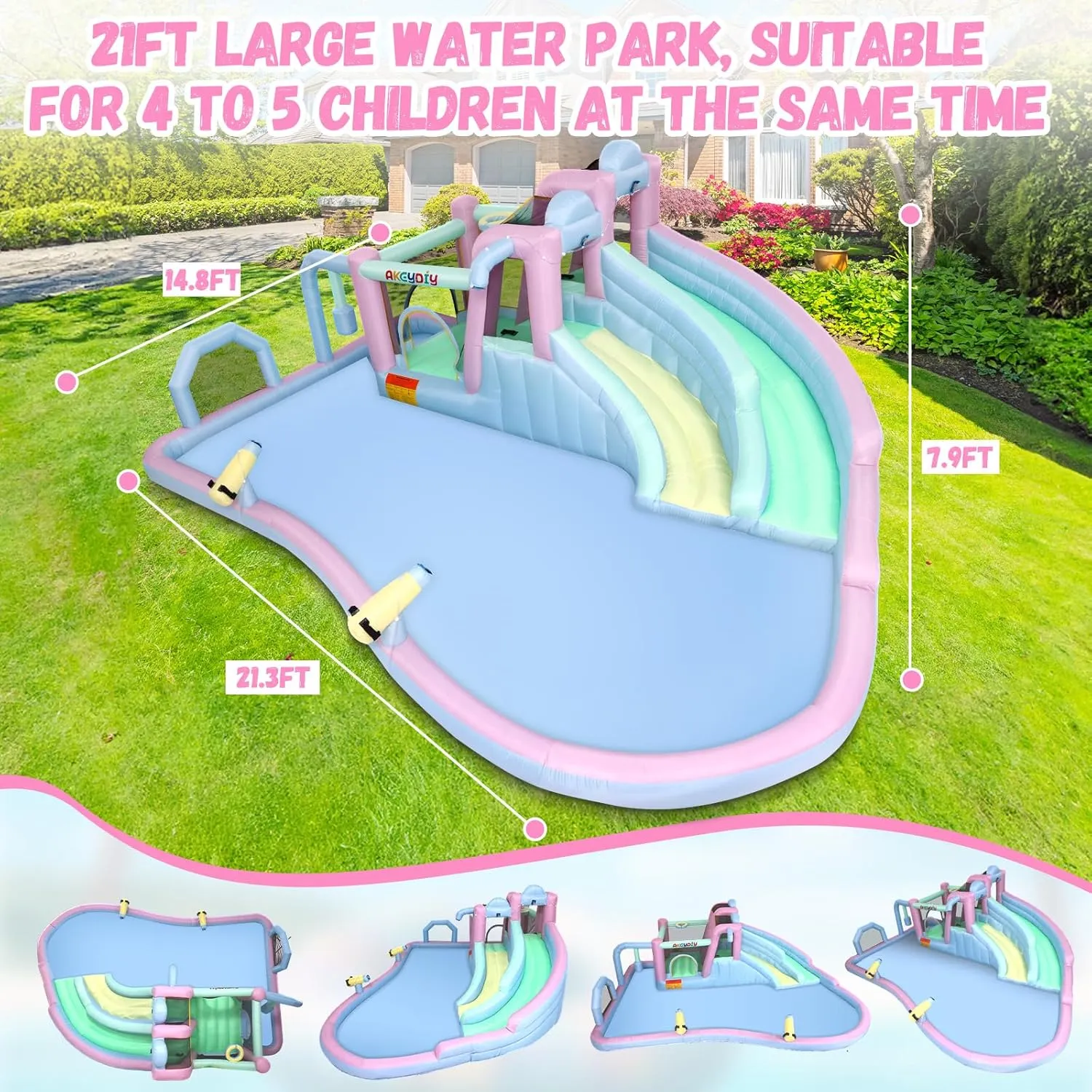 Giant Inflatable Water Slide, 21Ft x15Ft Obstacle Bounce House Water Park Kids 3-12 with 950w Blower, Climbing Walls, Blow up Water Slides Outdoor Fun for Kids Backyard Gifts (21.3 FT)