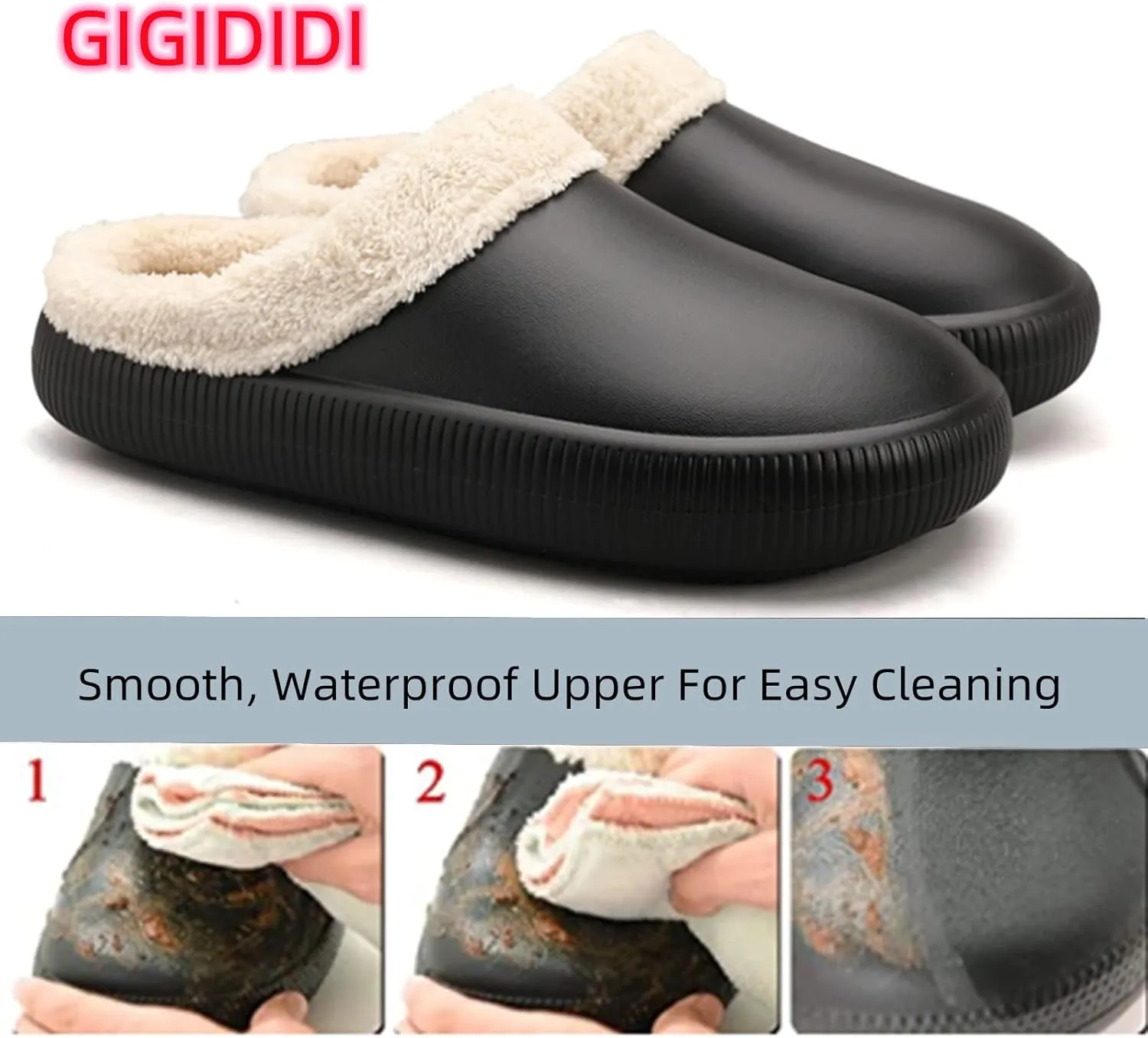 gigididi Unisex Winter Fur Lined Clogs Room Shoes, Warm and Fuzzy House Slippers