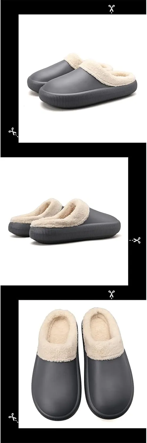 gigididi Unisex Winter Fur Lined Clogs Room Shoes, Warm and Fuzzy House Slippers