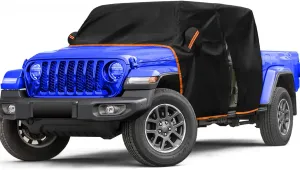 Gladiator Cab Cover for Jeep Gladiator Cab Cover 4 Door 2020-2025 UV Resistant with Zipper 6 Gust Hooks Half Cover Protect from Sunshine, Snow, Rain, Scratch Resistant Black