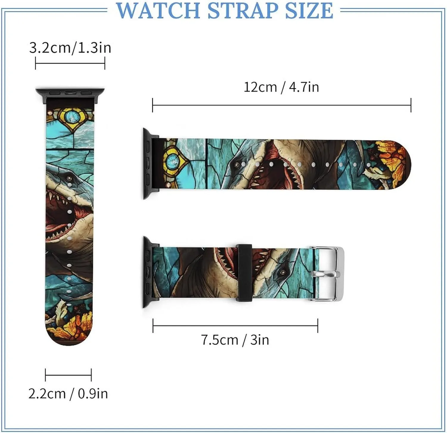 Glass Window Shark Megalodon Ocean Watch Band Compatible with IWatch Sports Strap