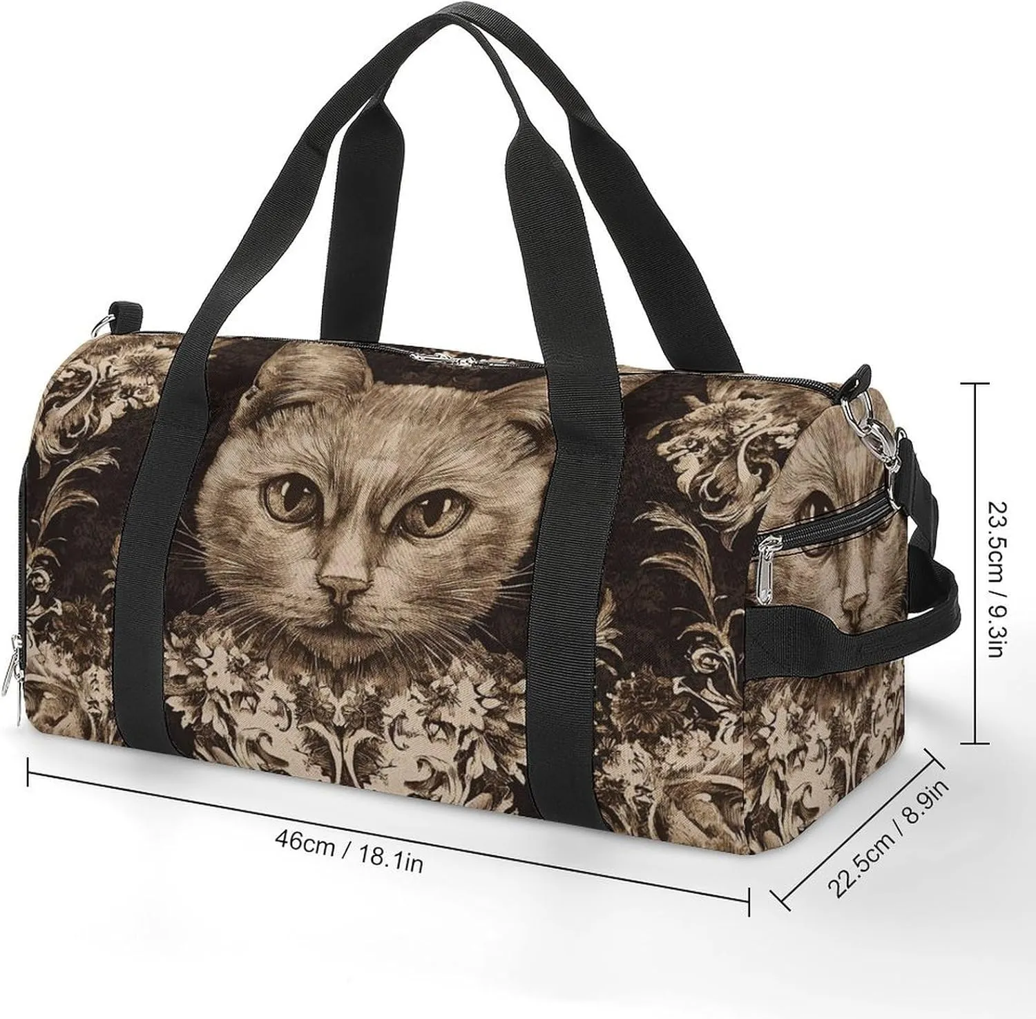 Gothic Style of Cat Fitness Large Gym Bag for Unisex with Shoe Compartment & Wet Pocket