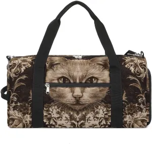 Gothic Style of Cat Fitness Large Gym Bag for Unisex with Shoe Compartment & Wet Pocket